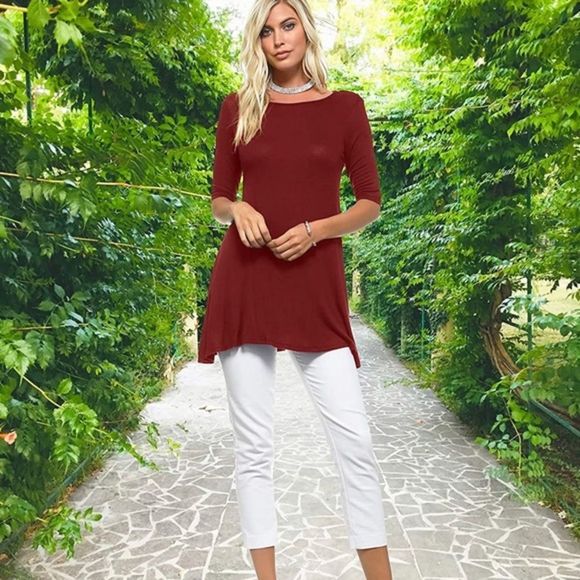 New Isaac Liev Minimalist Xtra Long Cut Burgundy Tunic Shirt Medium - Picture 5 of 6